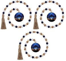 Nativity Wooden Bead Gardland Set of 3 Rustic Farmhouse Holiday Christma... - $16.56