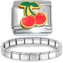 Starter Bracelet and Red Cherries Italian Charm - 90s Vintage Jewelry CT... - $198.28 MXN