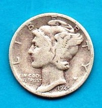 1945 Mercury Dime - Silver - Moderate -VG-8 or Better - £6.27 GBP