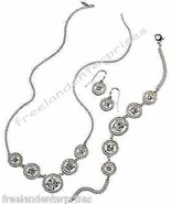 Necklace Bracelet &amp; Earrings Dangle Rose 3 Piece Gift Set ~Silvertone~ A... - £19.42 GBP