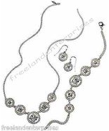 Necklace Bracelet &amp; Earrings Dangle Rose 3 Piece Gift Set ~Silvertone~ A... - $33.88 CAD