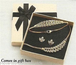 Necklace Bracelet &amp; Earring Sparkling Leaves Gift Set GOLDTONE ~Avon NEW Boxed~ - £23.32 GBP