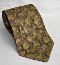 Secours Gold Brown Matalic Type Geometric Mens Necktie Tie 100% Silk USA Made - £8.60 GBP