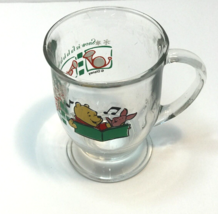 Vintage Disney Winnie The Pooh &amp; Piglet Holiday Christmas Fa La La La Glass Mug - £10.34 GBP