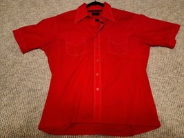 JC Penney L Shirt Button Down Red Poly/Cotton No Iron Bowling Pocket VTG 70s - £13.11 GBP