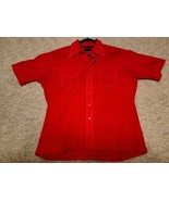 JC Penney L Shirt Button Down Red Poly/Cotton No Iron Bowling Pocket VTG... - £13.10 GBP