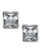 Clear Princess Cut Square CZ Bezel Basket Set Sterling Silver Men Stud E... - £14.19 GBP+