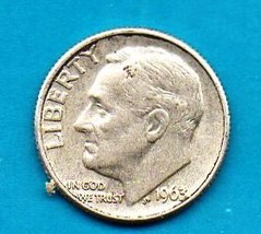 1963 D Roosevelt Dime - Silver 90% Minimum Wear Near Uncirculated - £4.70 GBP