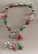 Christmas BRACELET #001 Lampwork Glass Bead Stretch Charm Bracelet Toggle Clasp - £7.91 GBP