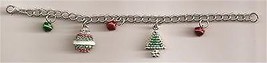 Christmas BRACELET #009 Silvertone Tree &amp; Ornament Charms 7 1/4 inch w/C... - £7.42 GBP