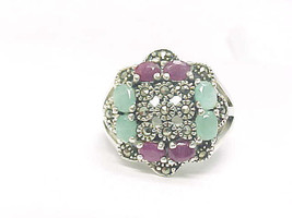 RUBY and EMERALD Vintage RING with MARCASITES in Sterling Silver - Size ... - £215.75 GBP
