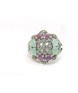 RUBY and EMERALD Vintage RING with MARCASITES in Sterling Silver - Size 7 3/4 - $275.00