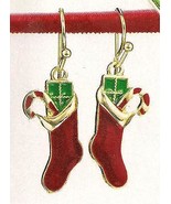 Christmas Earrings Holiday Dangle Earrings Red Stockings w/Green Pkg &amp; C... - £10.08 GBP