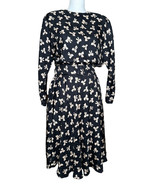 Vintage 80s Megan Barrett 100% Silk Black Bow Print Belted Secretary Dre... - $69.29