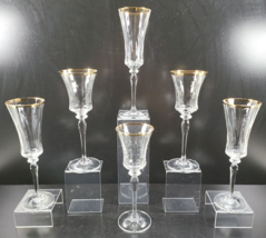 6 Pc Mikasa Jamestown Clear Gold Trim Fluted Champagne Wine Glass Set Optic Lot - £85.43 GBP