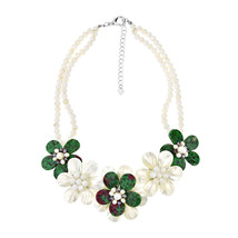 Elegant Bouquet Seashell, Pearl, and Green Quartz Statement Necklace - £39.17 GBP