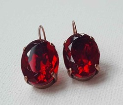 3Ct Oval Cut CZ Red Garnet Drop Dangle Lever Back Earrings 14K Yellow Gold Over - £94.36 GBP