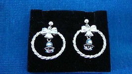 Christmas Earrings Jingle Bell Hoops Silvertone Steel Post ~Circa 1992 O... - £17.41 GBP