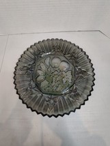 Vintage Federal Glass Pioneer Smoke Iridescent Intaglio Fruit Glass Plat... - $18.69