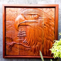 Hand Carved Large American Eagle Sculpture Wall Art Home Decoration Teakwood, Ba - £2,426.87 GBP