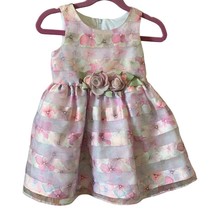 Girls Bonnie Jean Lavender Pink 3D Flowers Floral Dress Lined Size 24 Months 2T - £17.12 GBP