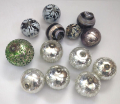 Lot of 13 Hand Blown Crackle Glass Christmas Ball Ornaments Thick Heavy /No Caps - $58.79