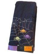 Halloween Bath Hand Towel Embroidered Colorful Cute Spiders Black W Purp... - $9.90