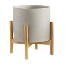 47th &amp; Main Mid-Century Modern Wooden Plant Stand with Cement Planter for Succul - £30.39 GBP