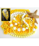 Vintage Lot 7 Plastic Bead Necklaces Yellow White Flower 18 To 60 Inch - £19.94 GBP