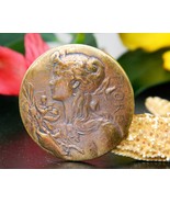 Vintage Charles Pillet Fiore Art Nouveau Woman Medal Brooch Pin France - £36.95 GBP