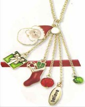 Christmas Necklace Holiday Charm Necklace ~ 6 Charms ~Santa-Pkg-Stocking-Beads - £11.69 GBP