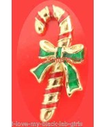 Christmas PIN AVON Candy Cane Tac Pin Goldtone Red-Green Enamel 1 1/4&quot; @... - £11.57 GBP