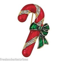 Christmas PIN Avon Holiday Motif Pin Candy Cane Goldtone, Red &amp; Green Enamel - £7.89 GBP