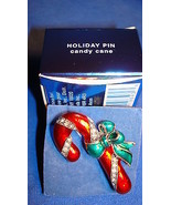 Christmas PIN Avon Holiday Pin Candy Cane Silvertone Red-Green Enamel 1.... - £11.57 GBP