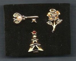 Christmas PIN Avon Tac Pin Gift Set of Three Tac Pins ~ Key ~ Rose ~ Tree (1 ea) - £15.53 GBP