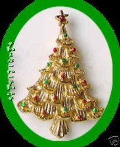 Christmas PIN Avon Tree Goldtone w/ Red & Green Enamel Dots - $19.75