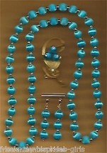 Necklace Earring &amp; Pin Handmade Spun Beads Set Turquoise ~Neck-Approx 31 inches - £39.52 GBP