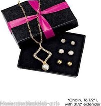 Necklace Earring Sparkling Pearlesque 4-Piece Gift Set GOLDTONE ~NEW~ - £11.69 GBP