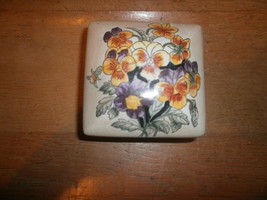 Hand Painted Square Ceramic Trinket Box , Colorful Pansies - £3.08 GBP