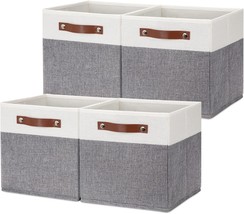 Hnzige Fabric Cube Storage Bins Baskets 11X11 Cube Storage Bins, Set, White Gray - £37.55 GBP