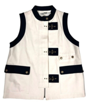VTG 90s Nancy Heller Saks Canvas Fishing Vest Colorblock Off White Black S - $64.30