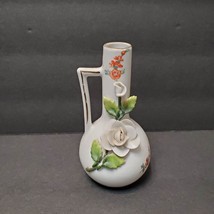 Vintage Porcelain Bud Vase, Hand Painted with Applied Flowers, 4&quot; German Pottery - £12.52 GBP