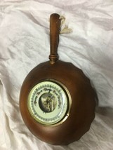 Vintage Barometer Weather Made in Western Germany Porcelain Dial Wood Fry pan 4&quot; - £55.03 GBP