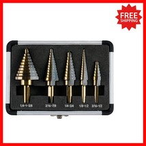 50 Size HSS Titanium Step Drill Bits – 5PC Set in Aluminum Case for Vers... - $723.04 MXN