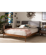 Eliya Gray Fabric Upholstered Walnut Finished King Size Platform Bed - $873.00