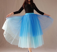 Blue Layered Tulle Skirt Women Custom Plus Size Puffy Tulle Skirt Outfit image 7