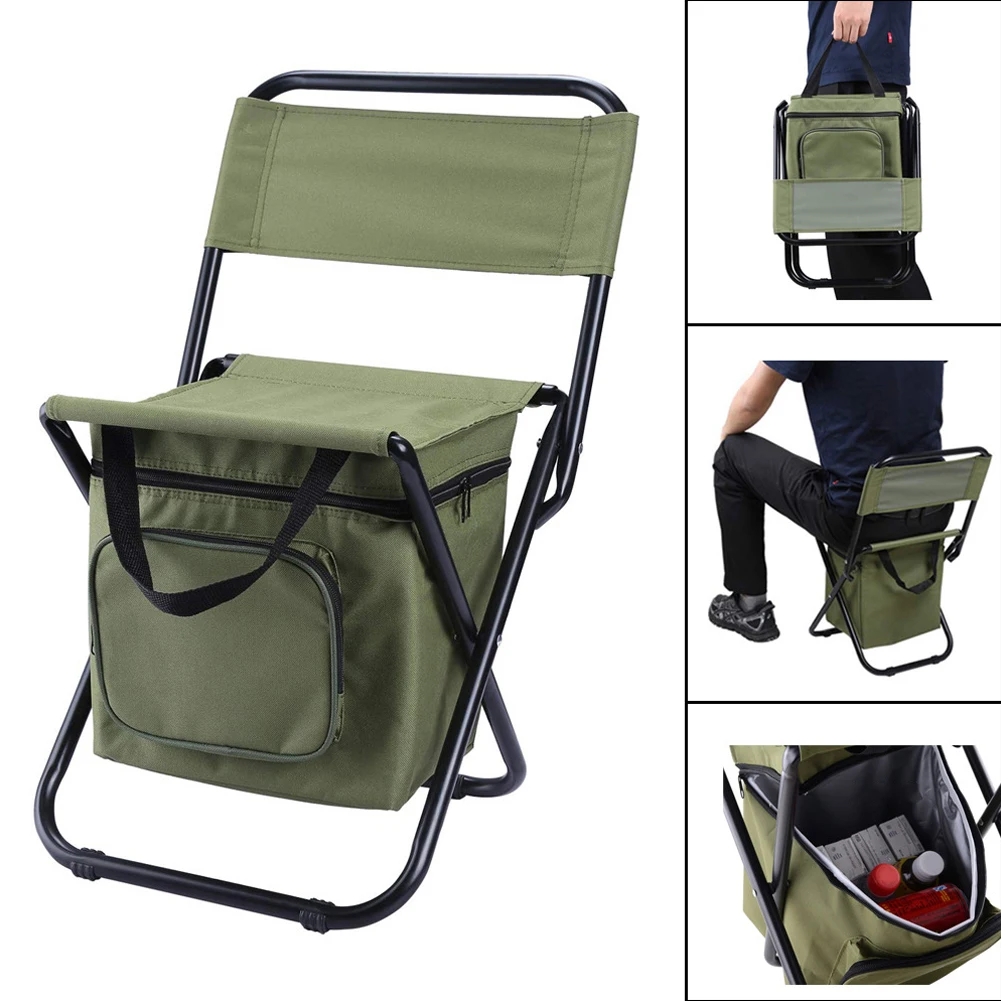 Outdoor Folding Chair Ultralight Ice Cooler Bag Stool with Insulation Bags Beach - £46.38 GBP