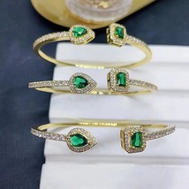 5PCS, Copper Zircon Cuff Open Green Stone Bangles Gold Bangle Bracelet Wholesale - £54.17 GBP