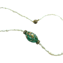 Vintage Artisan Baroque Pearl Dainty Strand Necklace Green Foil Art Glass Beach - £29.79 GBP