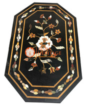 3&#39;x2&#39; Black Marble Center Dining Table, Semi Precious Inlay Floral Arts Home Dec - £541.37 GBP